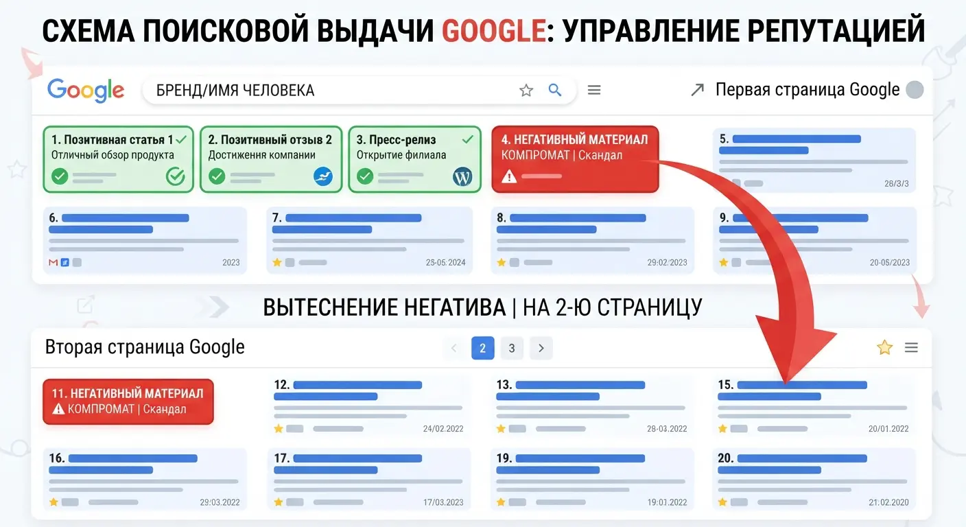 Схема вытеснения негативной информации из поиска Google